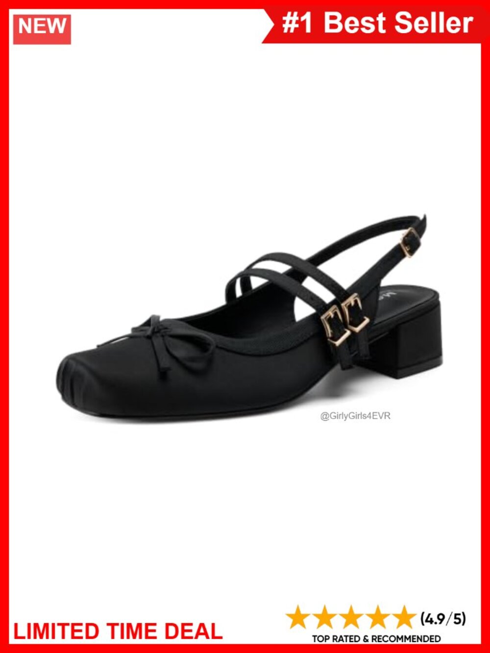 Satin Slingback Ballet Mary Jane Pumps Low Chunky Heel Square Toe Bow